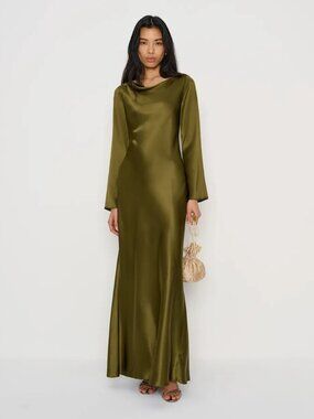 NWT Reformation Pike Silk Maxi Dress Moss Garden Green 6